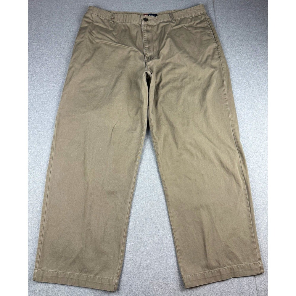 Chaps Mens Chino Pants 40x30 Olive Brown Cotton Flat Front Straight Leg